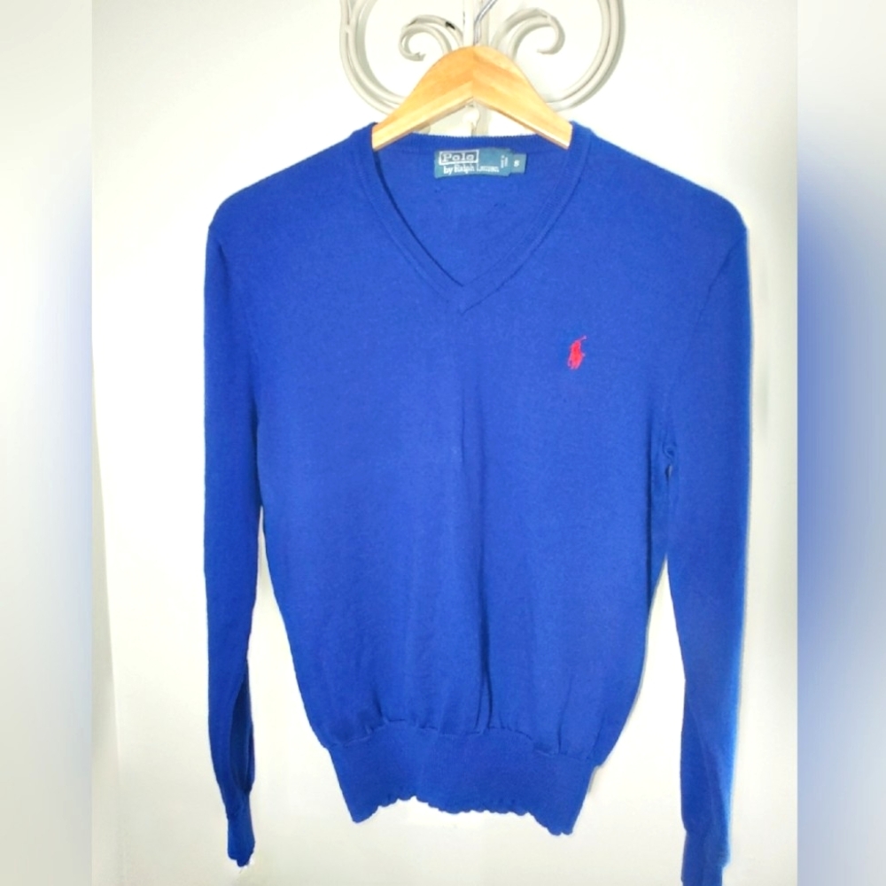 Polo by Ralph Lauren Royal Blue Men's  V-Neck Wool Lightweight Sweater Size S